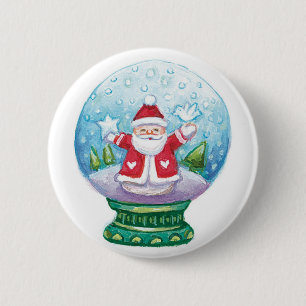 Cute Christmas Snowglobe Santa Claus, Star, Bird 6 Cm Round Badge