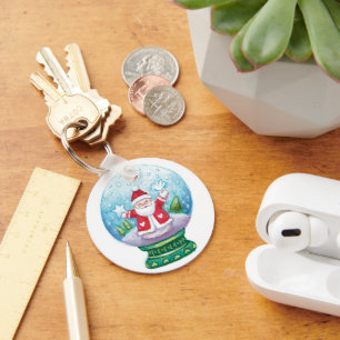 Cute Christmas Snowglobe Santa Claus, Star, Bird Key Ring