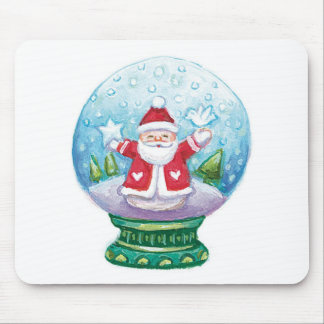 Cute Christmas Snowglobe Santa Claus, Star, Bird Mouse Pad