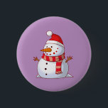 Cute Christmas Snowman 6 Cm Round Badge<br><div class="desc">A cute Christmas snowman who is kind of chubby and jolly wearing  a striped scarf and a red christmas hat. Festive and fun.</div>