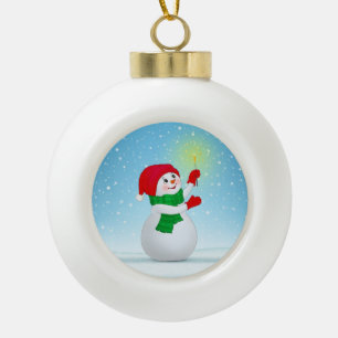Cute Christmas Snowman and snowflakes Ceramic Ball Christmas Ornament