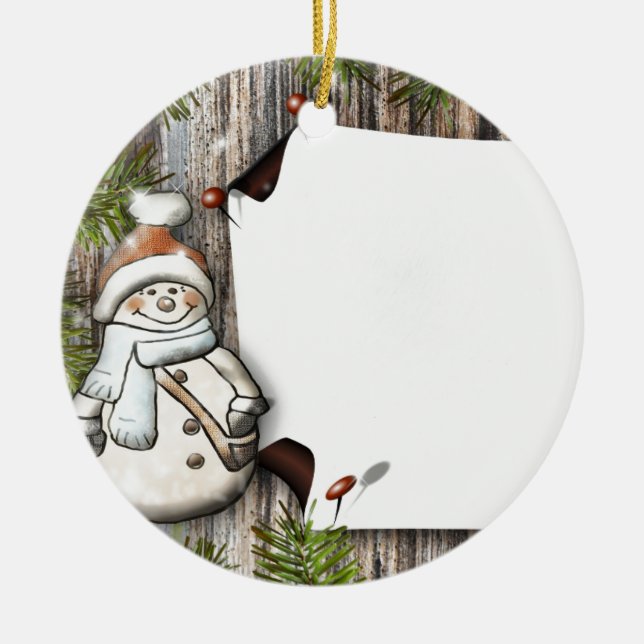 Cute Christmas Snowman Ceramic Tree Decoration (Front)