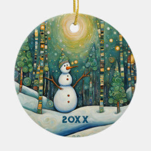 Cute Christmas Snowman Ceramic Tree Decoration