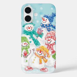 Cute Christmas Snowman Family in the Snow iPhone 16 Case