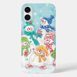 Cute Christmas Snowman Family in the Snow iPhone 16 Plus Case