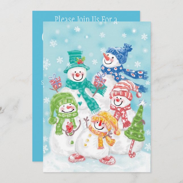 Cute Christmas Snowman Family in the Snow Invitation (Front/Back)