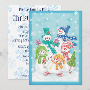 Cute Christmas Snowman Family in the Snow Invitation