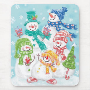 Cute Christmas Snowman Family in the Snow Mouse Pad