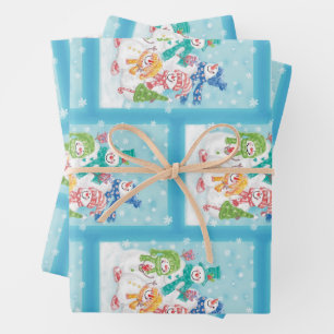 Cute Christmas Snowman Family in the Snow Wrapping Paper Sheet