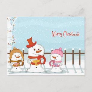 Cute Christmas Snowman Family Postcard