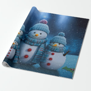 Cute Christmas Snowman Family Wrapping Paper