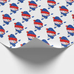 Cute Christmas snowman in snowflakes Wrapping Paper<br><div class="desc">Red and blue Christmas snowman in snowflakes on white background.
Background colour can be changed.</div>