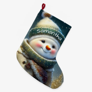 Cute Christmas Snowman Large Christmas Stocking