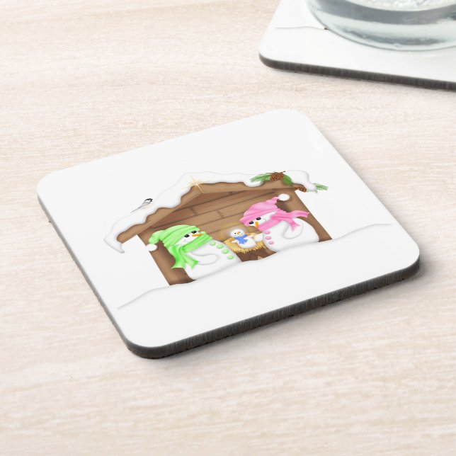 Cute Christmas Snowman Manger Coaster (Left Side)
