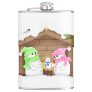 Cute Christmas Snowman Manger Hip Flask