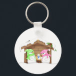 Cute Christmas Snowman Manger Key Ring<br><div class="desc">Cute Christmas snowman manger snowy scene keychain/keyring. Suitable for any person. There is no text on this product but could be added if desired.  If you would like help to customise your product or matching products,  please contact me through my store and  will be very happy to help you.</div>