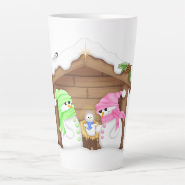 Cute Christmas Snowman Manger Latte Mug (Front)