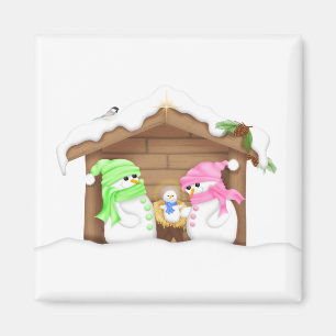 Cute Christmas Snowman Manger Magnet