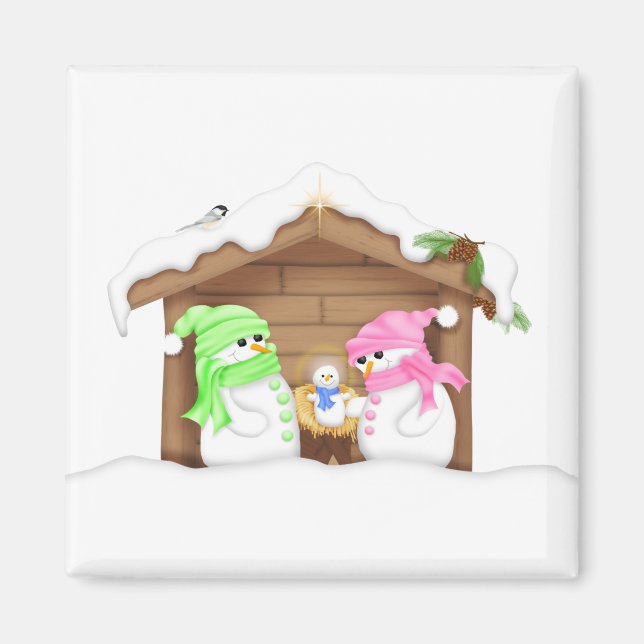 Cute Christmas Snowman Manger Magnet (Front)