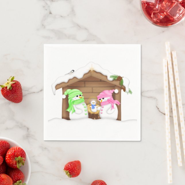 Cute Christmas Snowman Manger Napkin (Insitu)