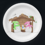 Cute Christmas Snowman Manger Paper Plate<br><div class="desc">Cute Christmas snowman manger snowy scene paper plates. Suitable for any person. There is no text on this product but could be added if desired. If you would like help to customize your product or matching products, please contact me through my store and will be very happy to help you....</div>