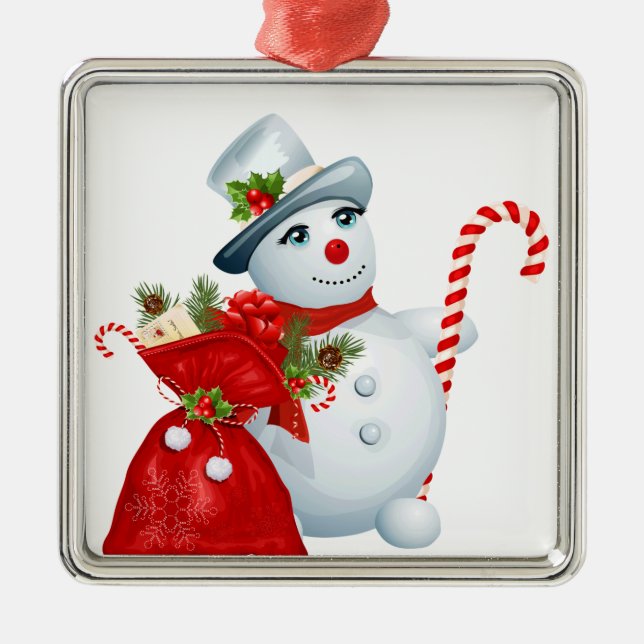 Cute Christmas Snowman Metal Tree Decoration (Front)
