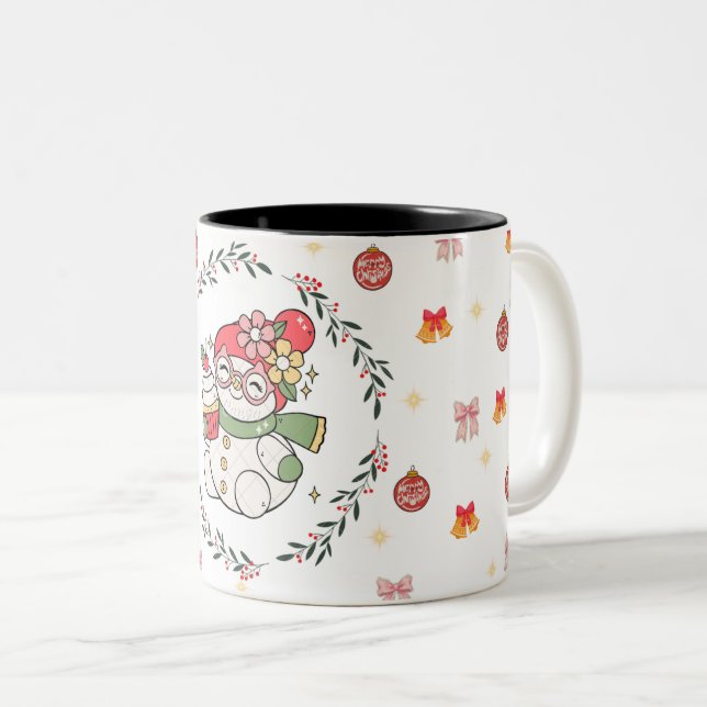 Cute Christmas Snowman Mug with Wreath  (Front Right)