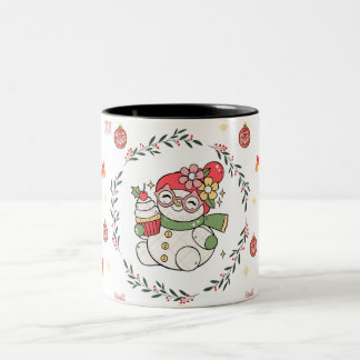 Cute Christmas Snowman Mug with Wreath