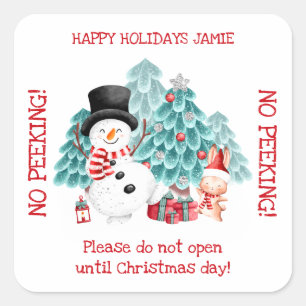 Cute Christmas Snowman No peeking Square Sticker