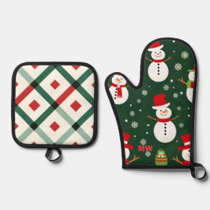 Cute Christmas Snowman Oven Mitt & Pot Holder Set