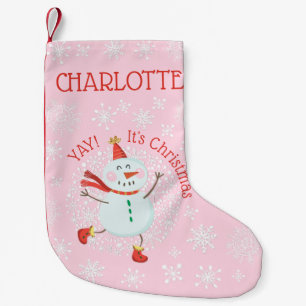 Cute Christmas Snowman Snowflakes Personalised Small Christmas Stocking