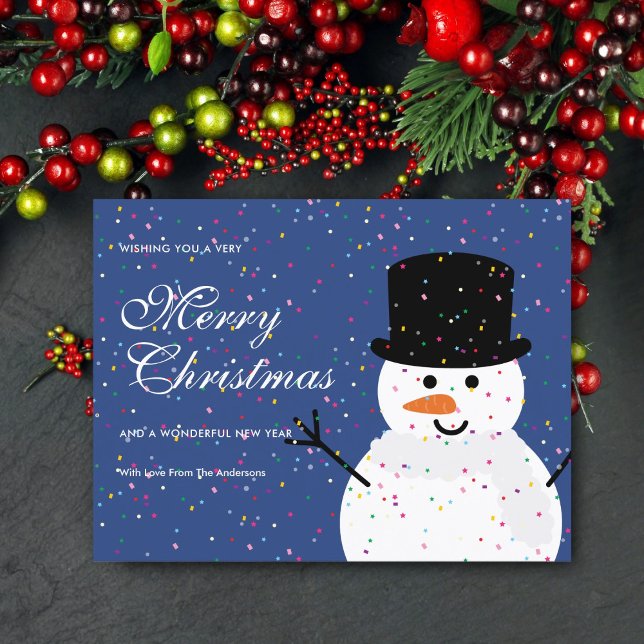 Cute Christmas Snowman & Snowy Confetti No Photo Holiday Postcard (Creator Uploaded)