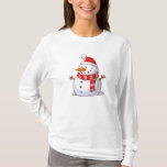 Cute Christmas Snowman T-Shirt<br><div class="desc">A cute Christmas snowman who is kind of chubby and jolly wearing  a striped scarf and a red christmas hat. Festive and fun.</div>