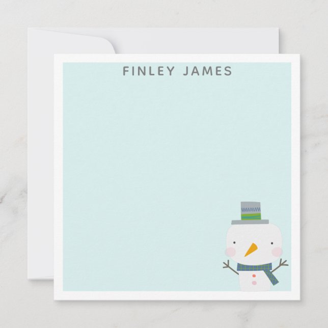 Cute Christmas Snowman Teal Mint Personalised Card (Front)