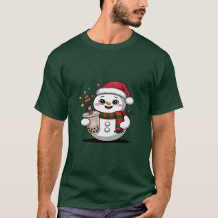 Cute Christmas Snowman with Boba Tea - Adorable T-Shirt