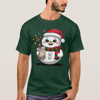 Cute Christmas Snowman with Boba Tea - Adorable  T-Shirt