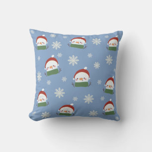 Cute Christmas Snowman with Snowflakes Cushion