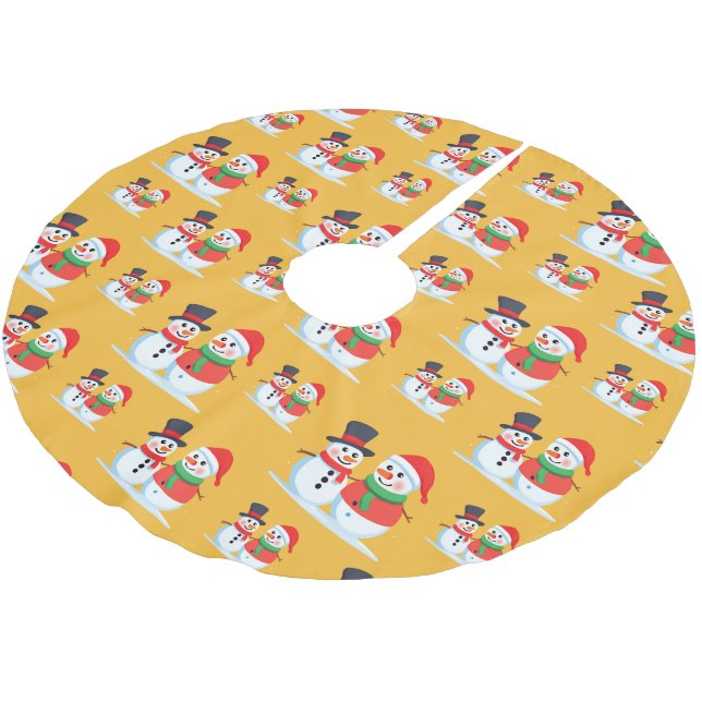 Cute Christmas Snowman Xmas tree Pattern Brushed Polyester Tree Skirt (Angled)