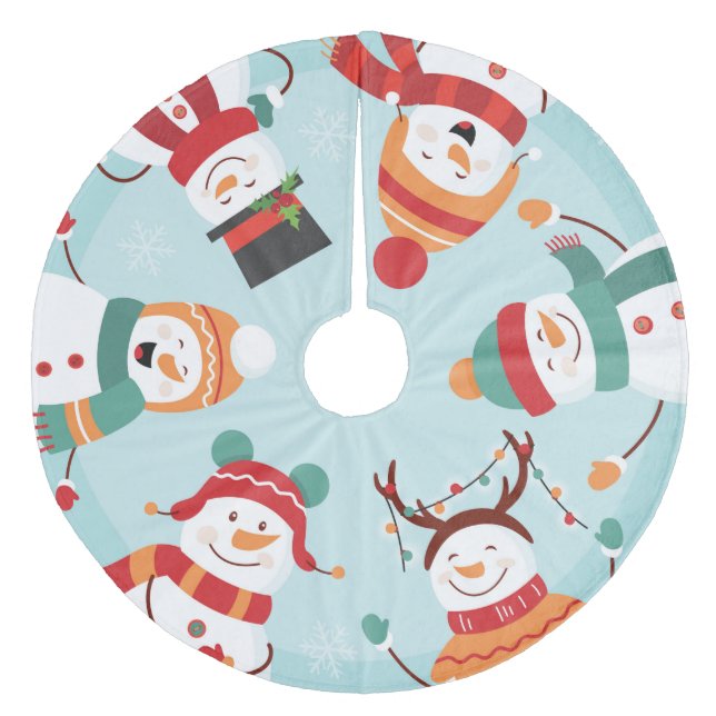 Cute Christmas Snowmen Fleece Tree Skirt (Front)