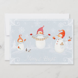Cute Christmas Snowmen Merry and Bright Holiday Card