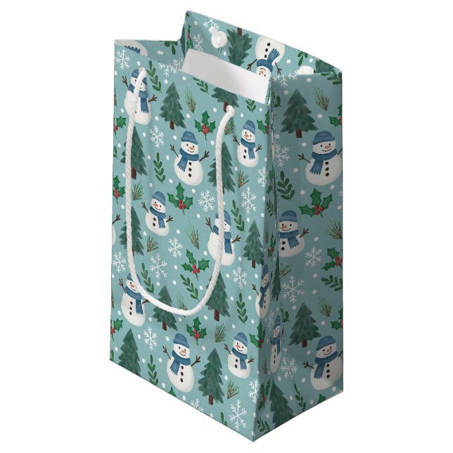 Cute Christmas Snowmen Pattern Gift Bag (Front Angled)