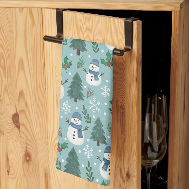 Cute Christmas Snowmen Pattern Kitchen Towel (Thirds Fold)
