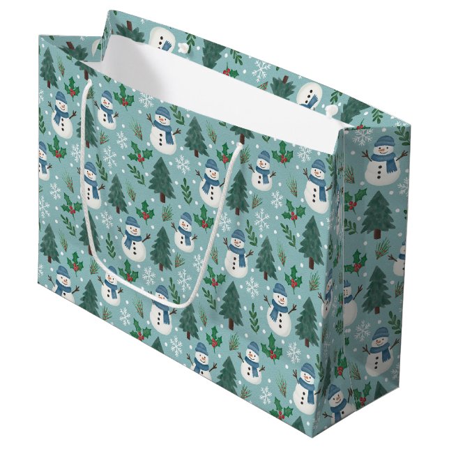 Cute Christmas Snowmen Pattern Large Gift Bag (Front Angled)