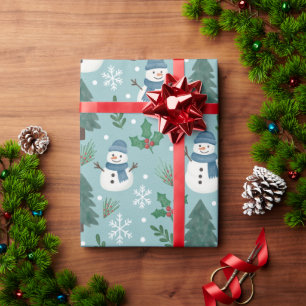 Cute Christmas Snowmen Pattern Wrapping Paper Roll
