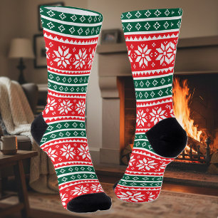 Cute Christmas socks with nordic snowflake pattern
