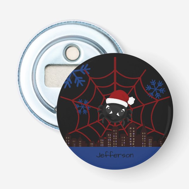 Cute Christmas Spider Personalised  Bottle Opener (Front)