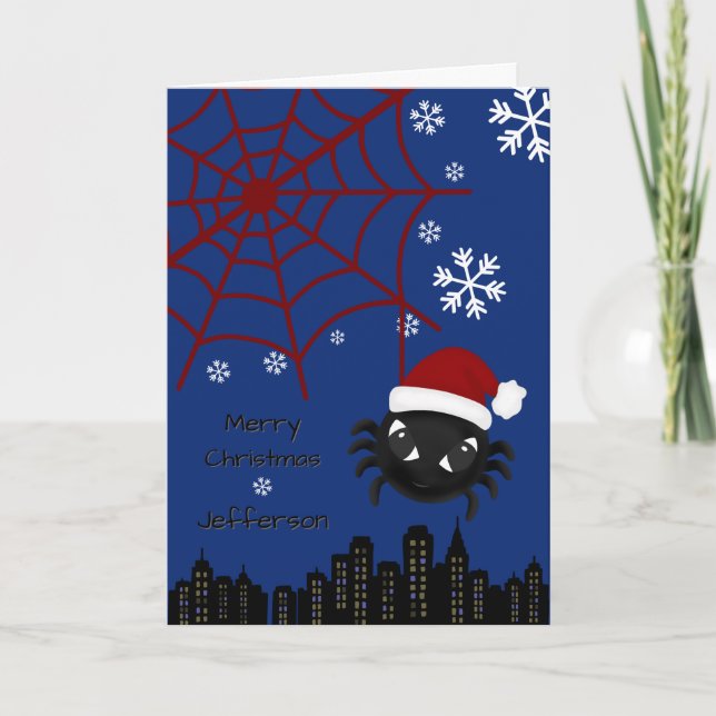 Cute Christmas Spider Personalised  Holiday Card (Front)
