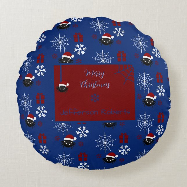 Cute Christmas Spider Personalised Round Cushion (Front)