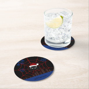Cute Christmas Spider Personalised Round Paper Coaster