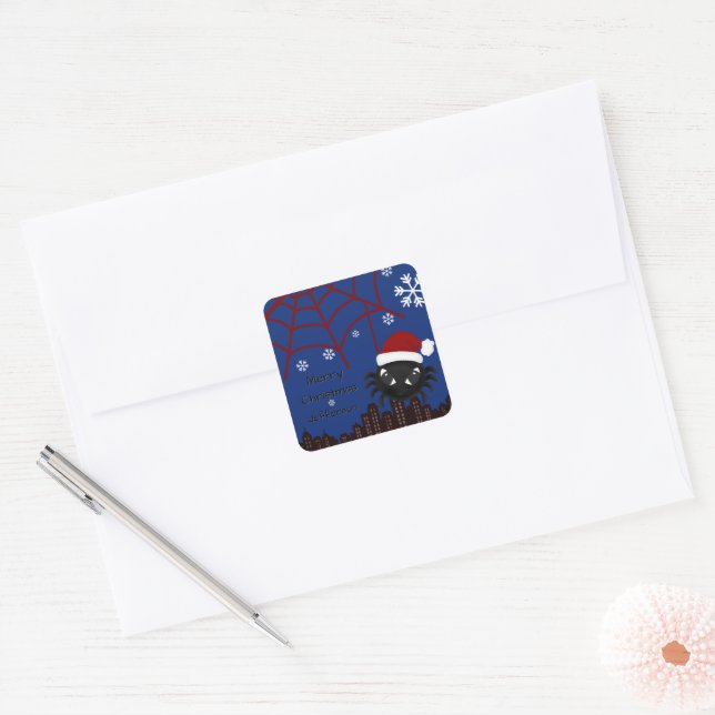 Cute Christmas Spider Personalised  Square Sticker (Envelope)
